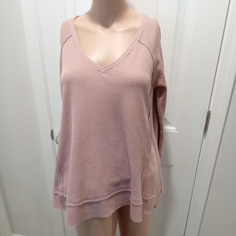 Hyped Unicorn Size S Pink Deep V-Neck Thermal Tunic